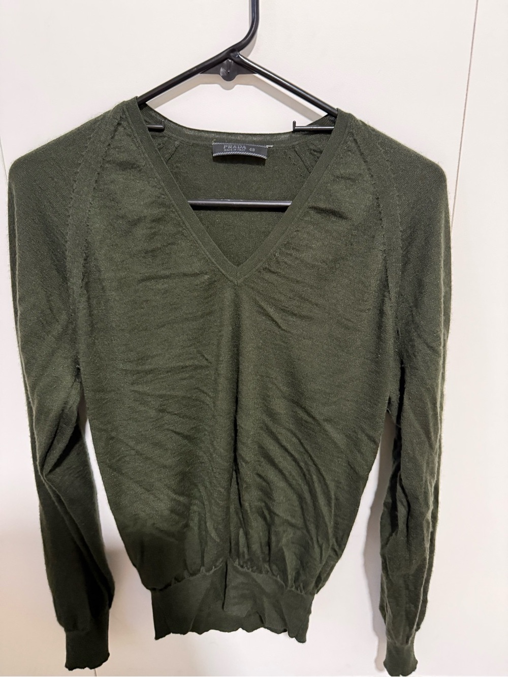 Prada Olive V-Neck Women's Sweater